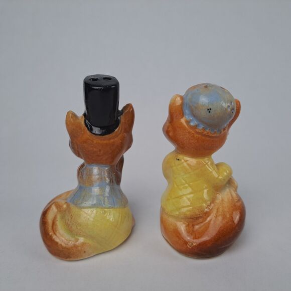 VTG Ceramic Fancy Fox Couple Cork Stopper Fox Salt Pepper Shakers Japan Mr Mrs - Picture 4 of 10